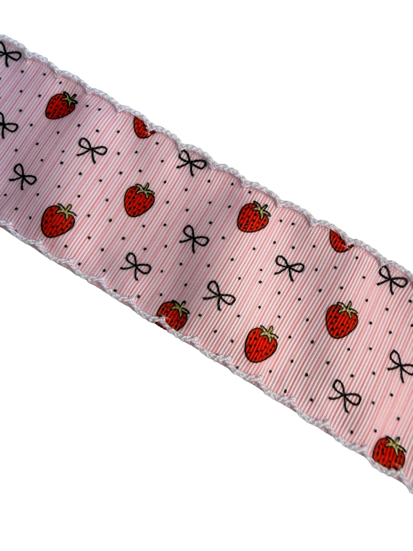 Dotted Strawberries & Bows Moon Stitch Ribbon