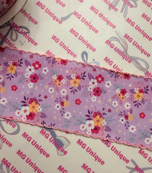 Lilac Floral 3” moon stitch ribbon