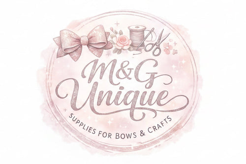 Logo of M&G Unique with decorative elements on a light pink background