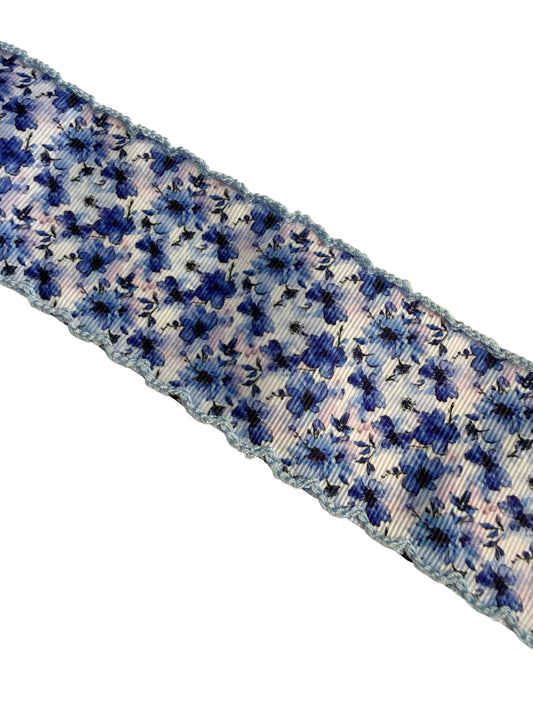 Antique Blue Floral Moon Stitch Ribbon
