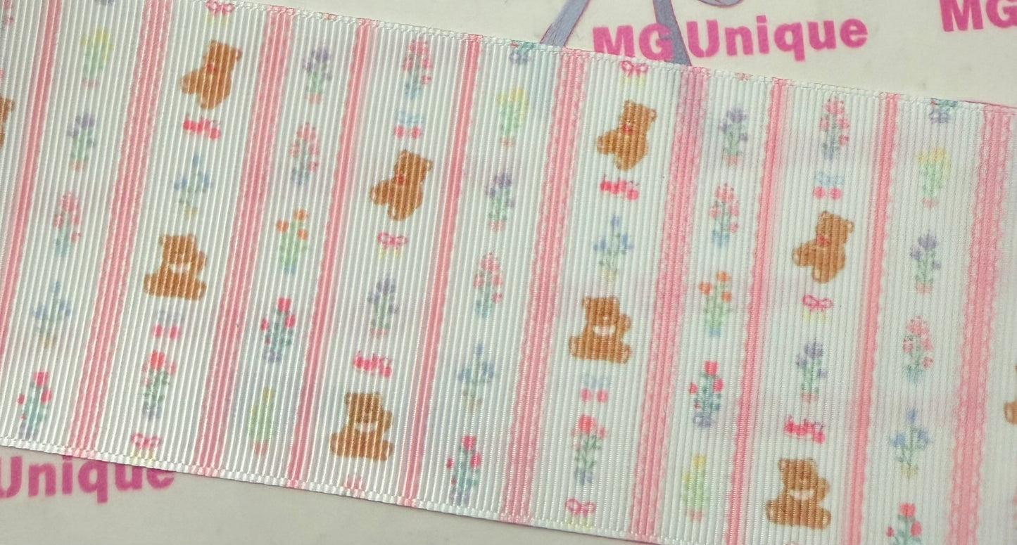 Teddy Bear Floral 2.5” Ribbon